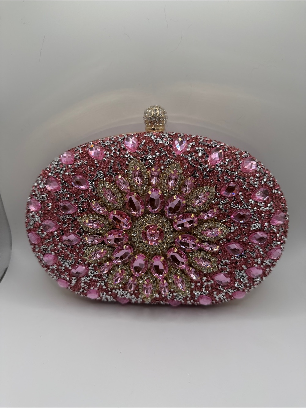 Pink Jeweled Floral Evening Clutch